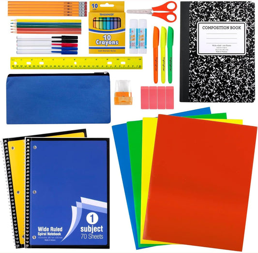 Trail maker 45 Piece School Supply Kit Grades K-12 - School Essentials Includes Folders Notebooks Pencils Pens and Much More!