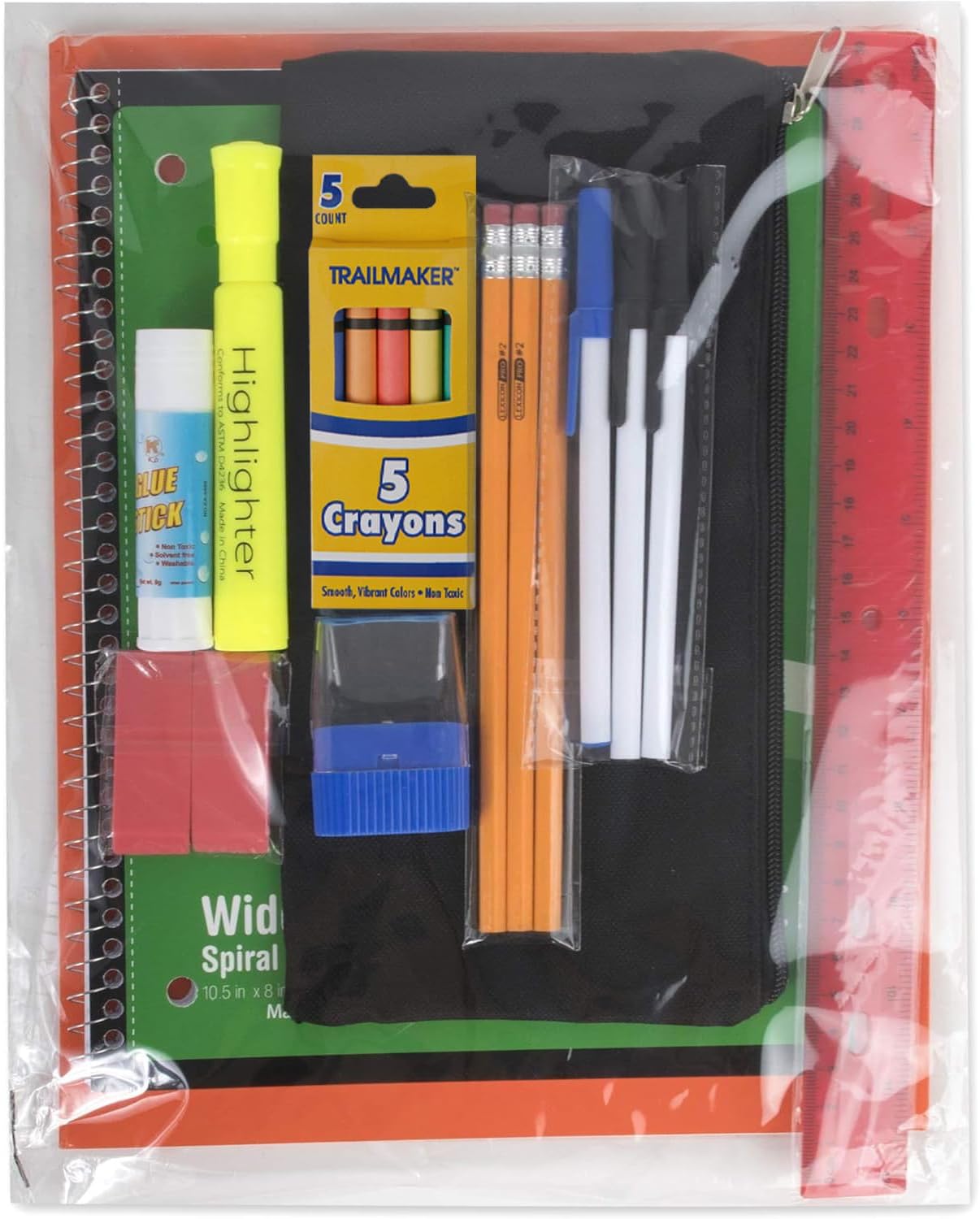 Trail maker 24 Pack Bulk Back to School Supplies for Kids | 20 Piece School Supply Kits in Bulk for Kindergarten, Elementary, K-12 with Notebook, Crayons, Pencils, and More