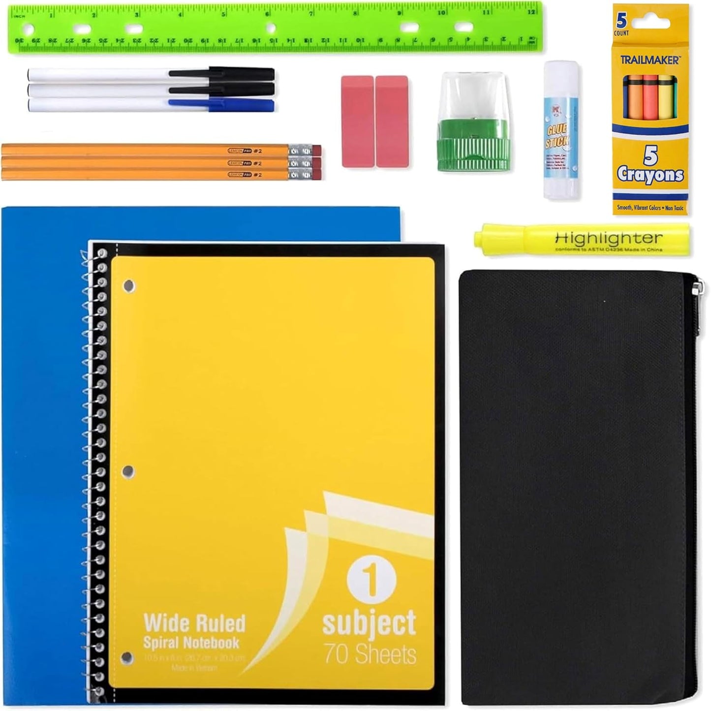 Trail maker 24 Pack Bulk Back to School Supplies for Kids | 20 Piece School Supply Kits in Bulk for Kindergarten, Elementary, K-12 with Notebook, Crayons, Pencils, and More