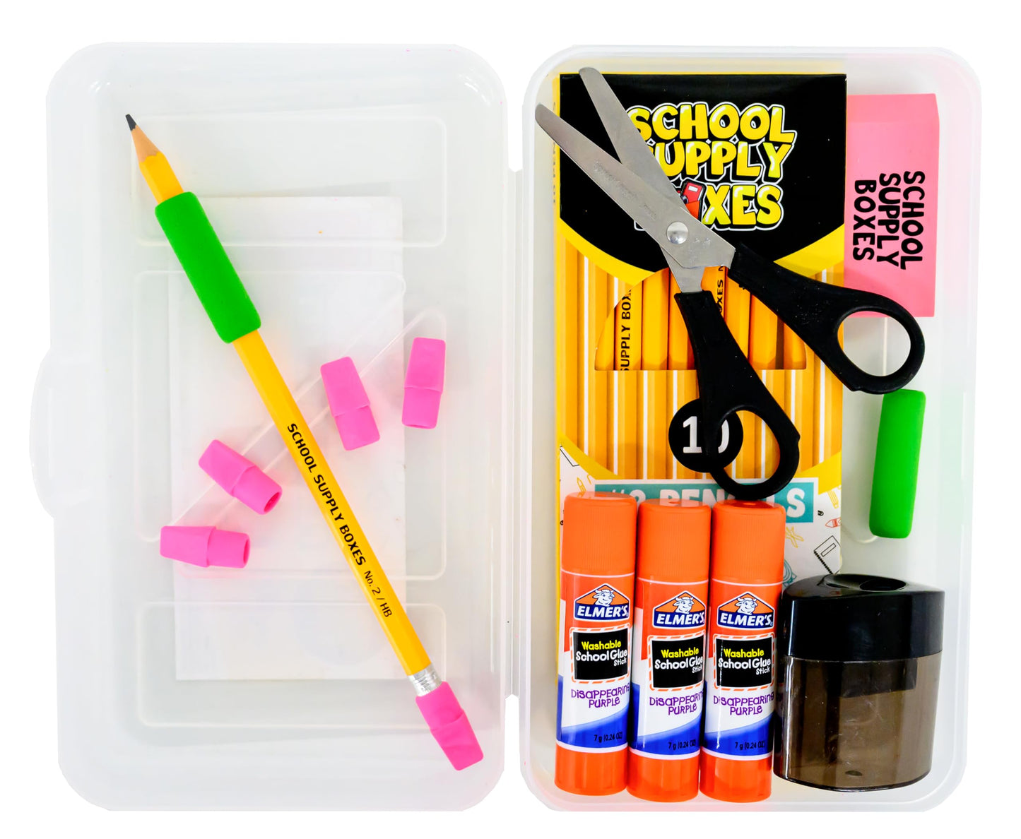 Back to School Supply Box Grades K-5 - School Supply Boxes - 32 Piece School Supplies Kit Includes Markers, Crayons, Pencils, Scissors, Folders, Glue Sticks, Notebook, and Composition Book
